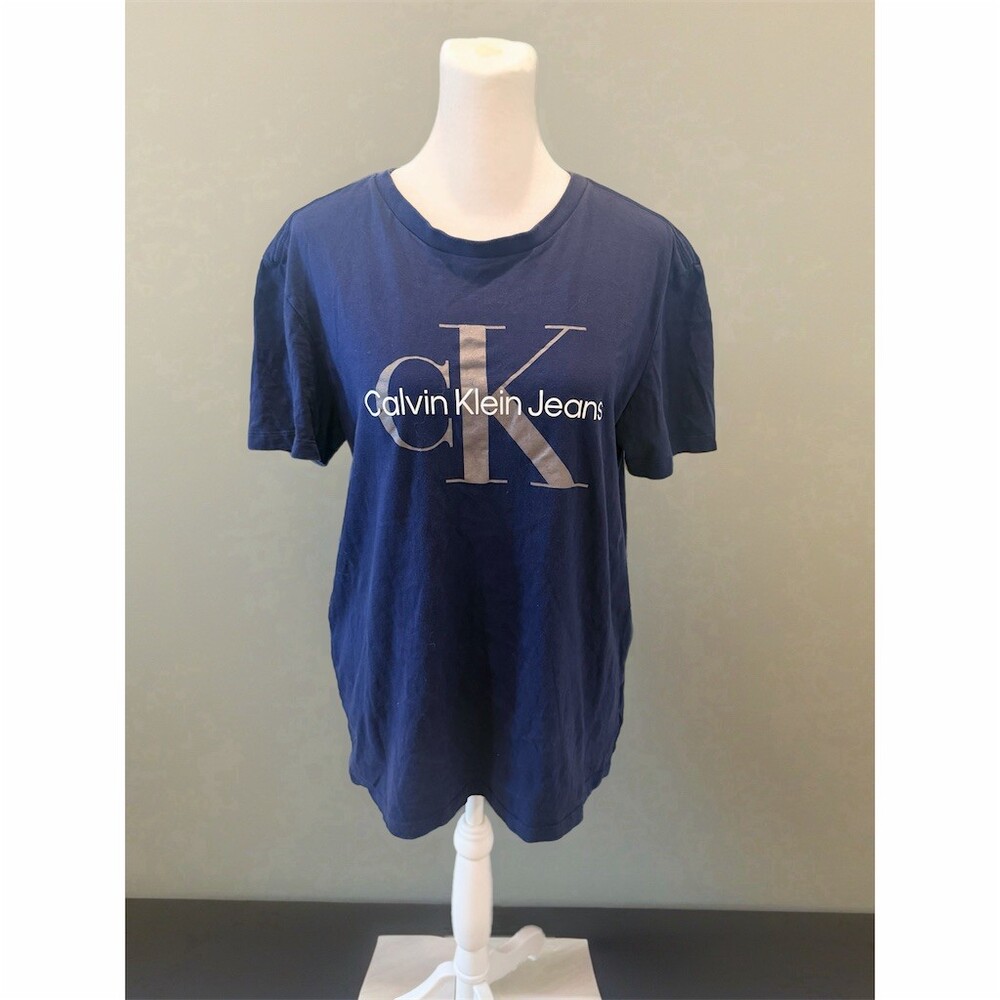 Calvin Klein Jeans T-Shirt Men's Small Navy Blue CK Logo Graphic Crewneck